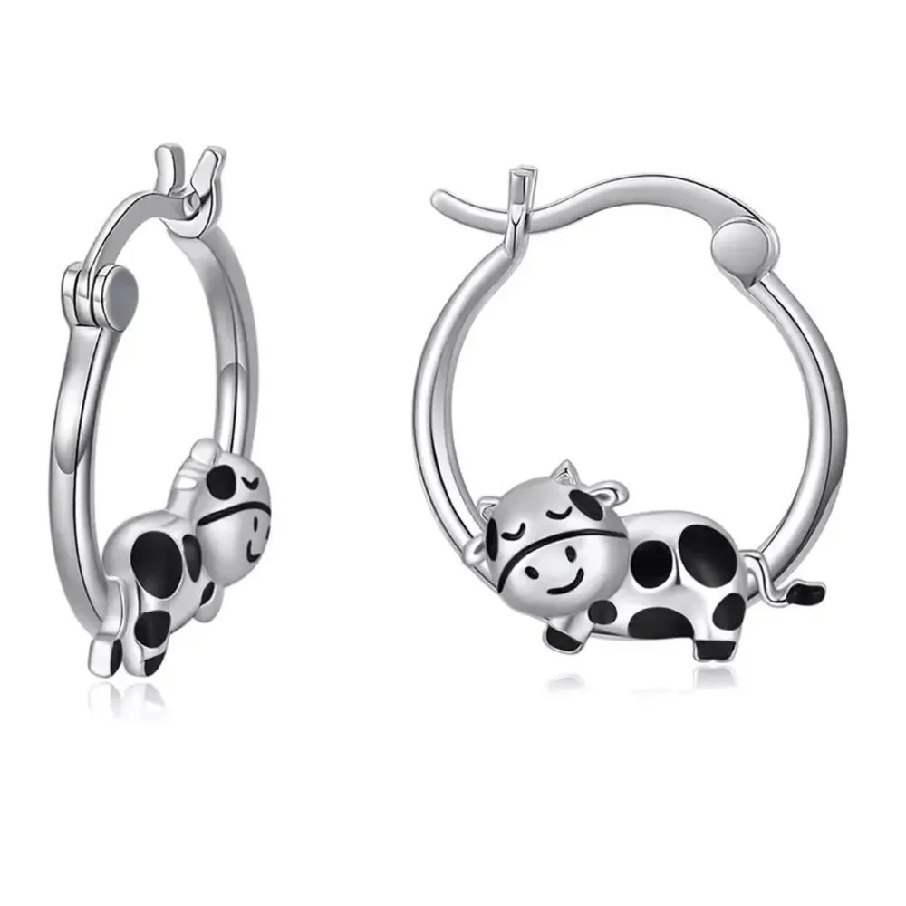 New’ Cute Panda Hoop Silver Earrings Animal print earrings
